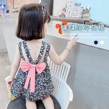 Robe d'été pour filles, motif Floral, col licou, gilet de princesse, jupe de bébé, Style occidental, nouvelle collection 2021