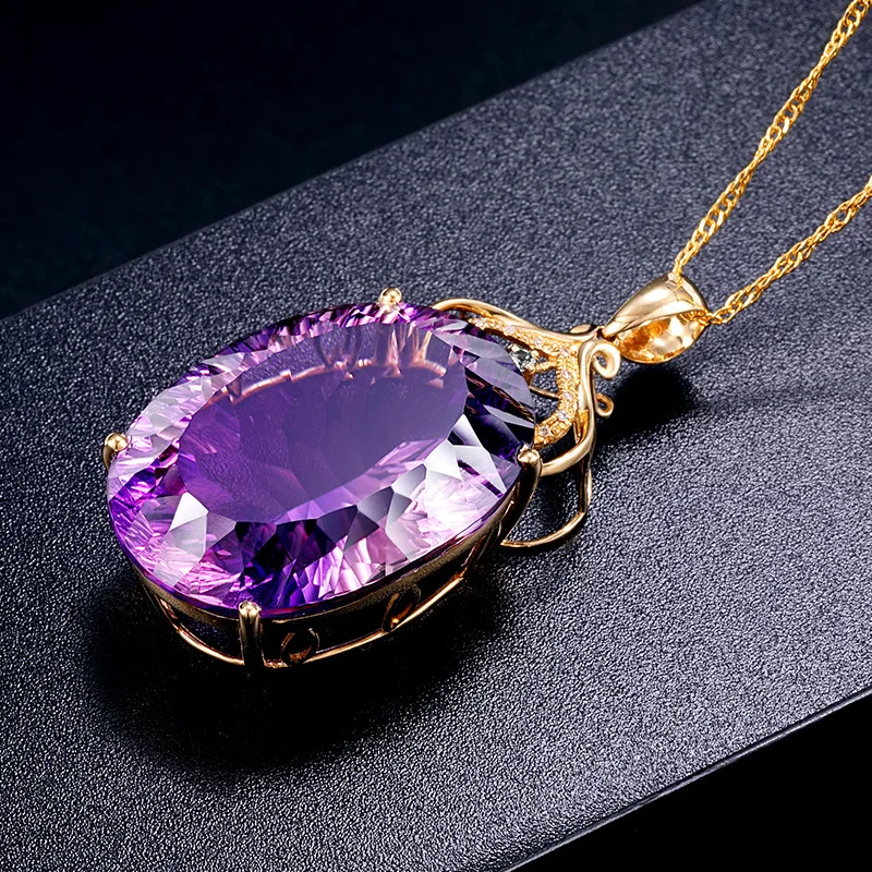 Женские модные роскошные 925 Стерлинговое серебро подвеска с аметистом на 18K
