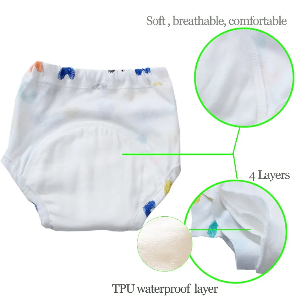 3 шт. в упаковке, детские штаны для малышей, водонепроницаемые, 4 слоя, тренировочные штаны, шорты, нижнее белье, ткань, подгузники, детские
