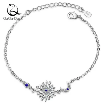 

New Fashion Jewelry Beautiful Temperament Sweet Crystal Shiny 925 Sterling Silver Personality Moon And Star Bracelets B88