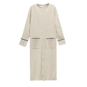 

2019 Plus Size Black Apricot V Neck Long Sleeve Midi Dress Solid Pocket Single-breasted Knitting Casual Loose Dress