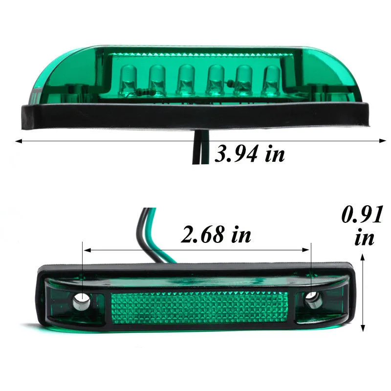 2PCS Trailer Lights LED Car Truck Side Light 6LED Truck Side Lights Marker Light Lamp Green Truck Lights 12v