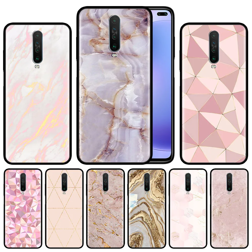 Pink Rose Gold Marble Case For Xiaomi Redmi Note 8T 8 7 K20 K30 5G 9 7S 9S Pro Black Silicone Protective Phone Cover