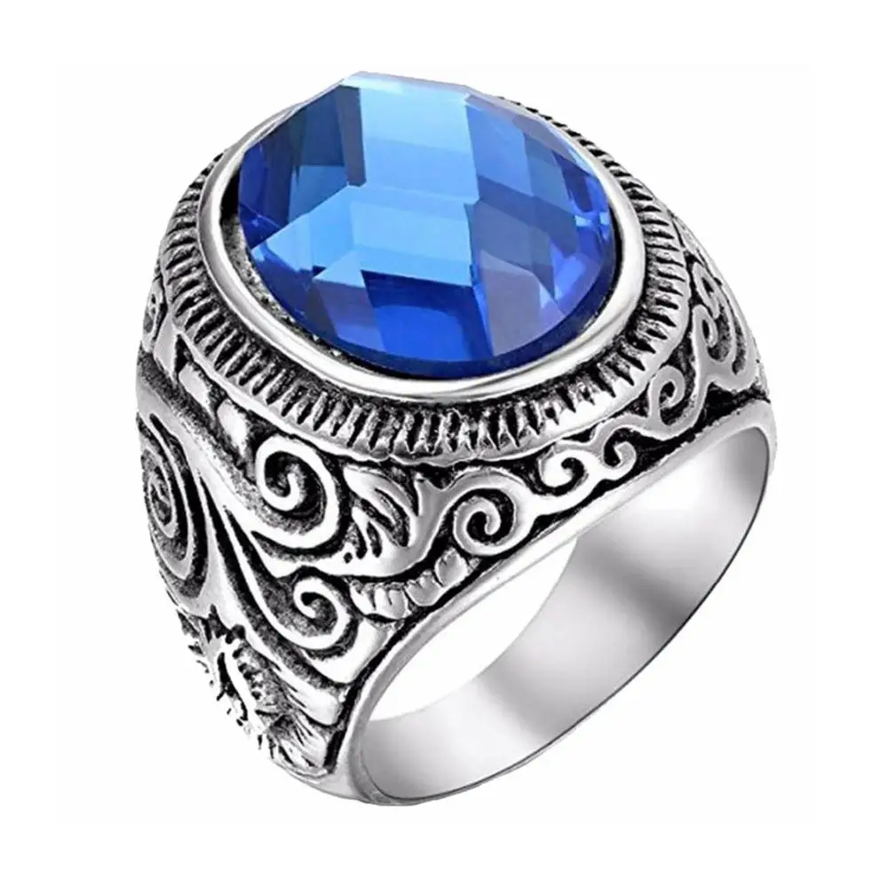 Valily Jewelry женские кольца синего цвета с украшением в виде кристаллов из Властелина Колец Винтаж Nobel дворец кольца для Для мужчин Нержавеющая сталь обручальные кольца золото - Цвет основного камня: Silver blue glass