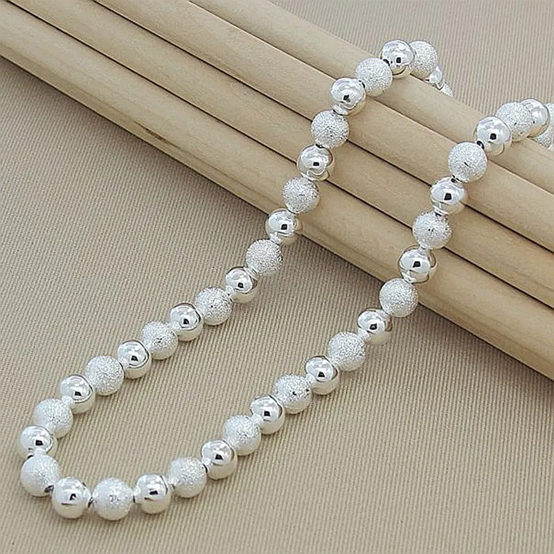 Высокое качество 925 стерлингового серебра 8 мм матовые бусины ожерелье для женщин мужчин серебряные ювелирные изделия ожерелье