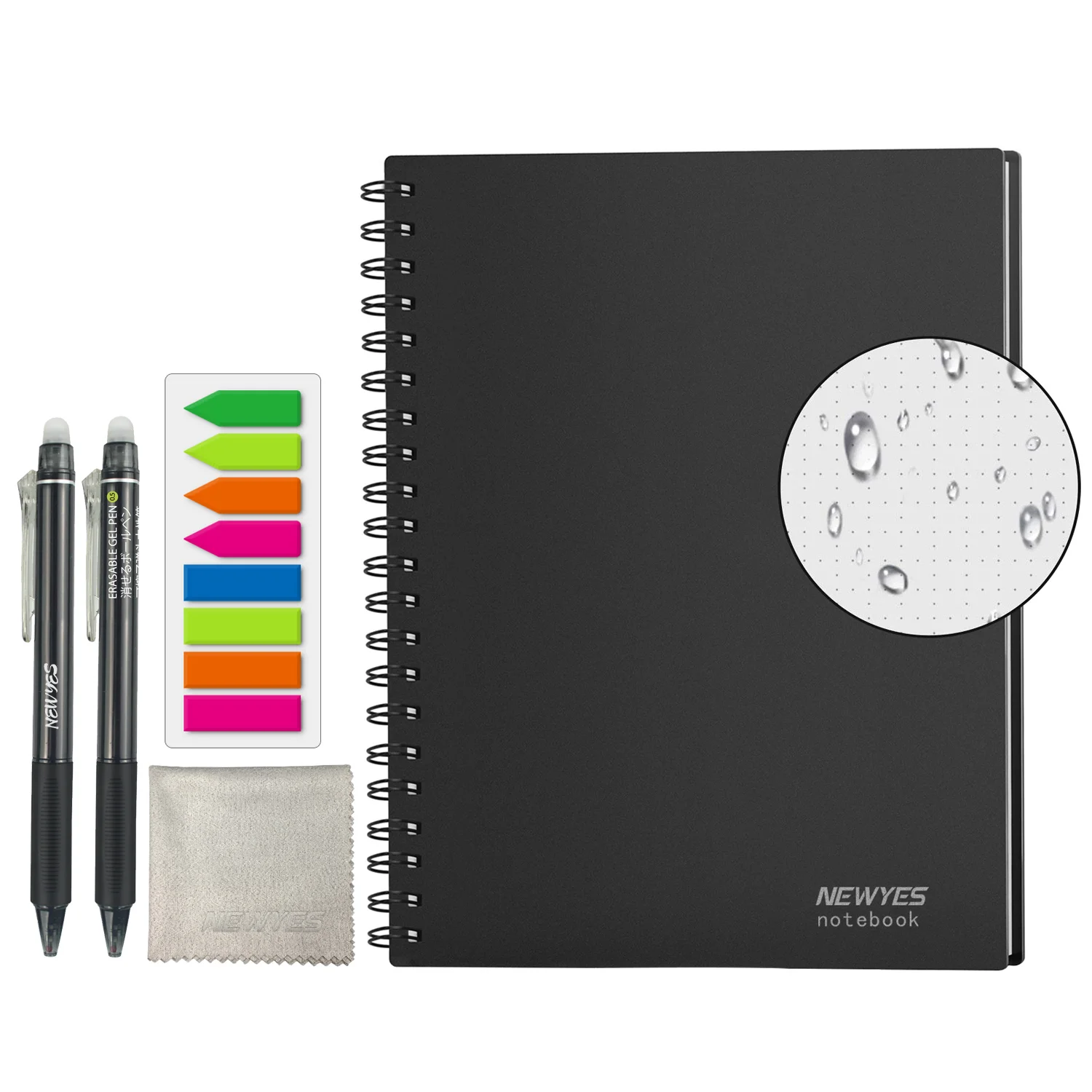 NeWYeS-Cuaderno de escritura inteligente A4 reutilizable y borrable, papel negro impermeable, autoescáner, personalizado, notas en espiral con cable