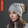 Multiple Styles Fashion Warm Hat Women Winter Beanies Natural Raccoon Fur Pompom Cap Wool Knitted Hats Women High Quality 6