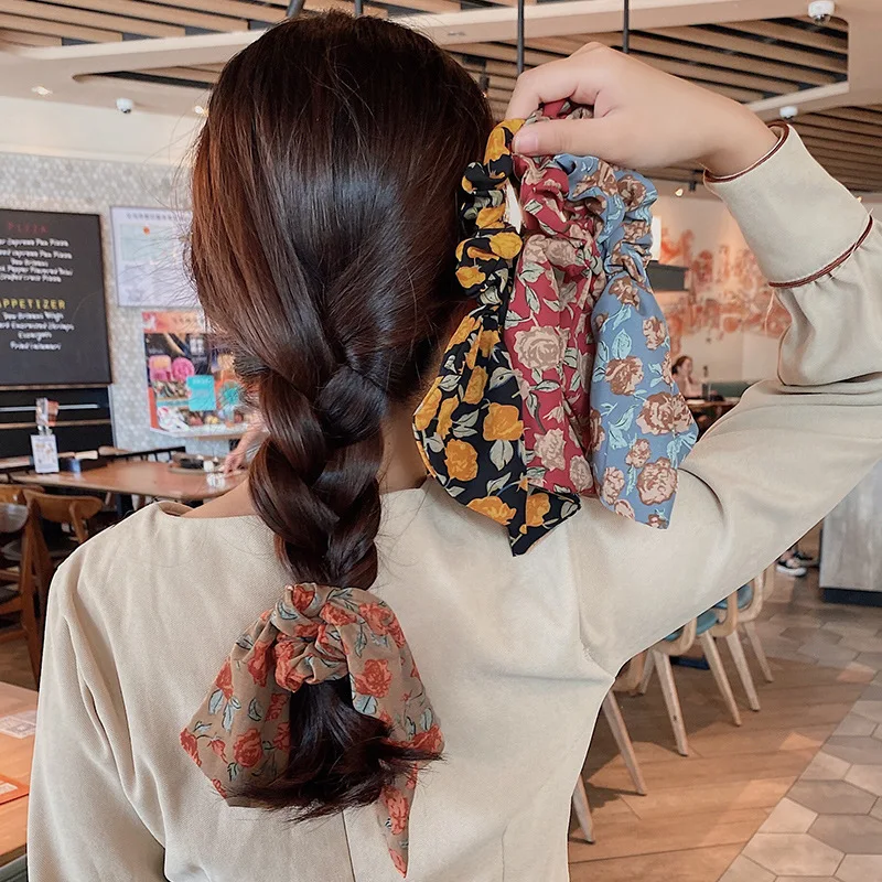 

Floral headband retro French Korean ins tie head rubber band head rope net red ribbon silk hair ring headdress hair accessories