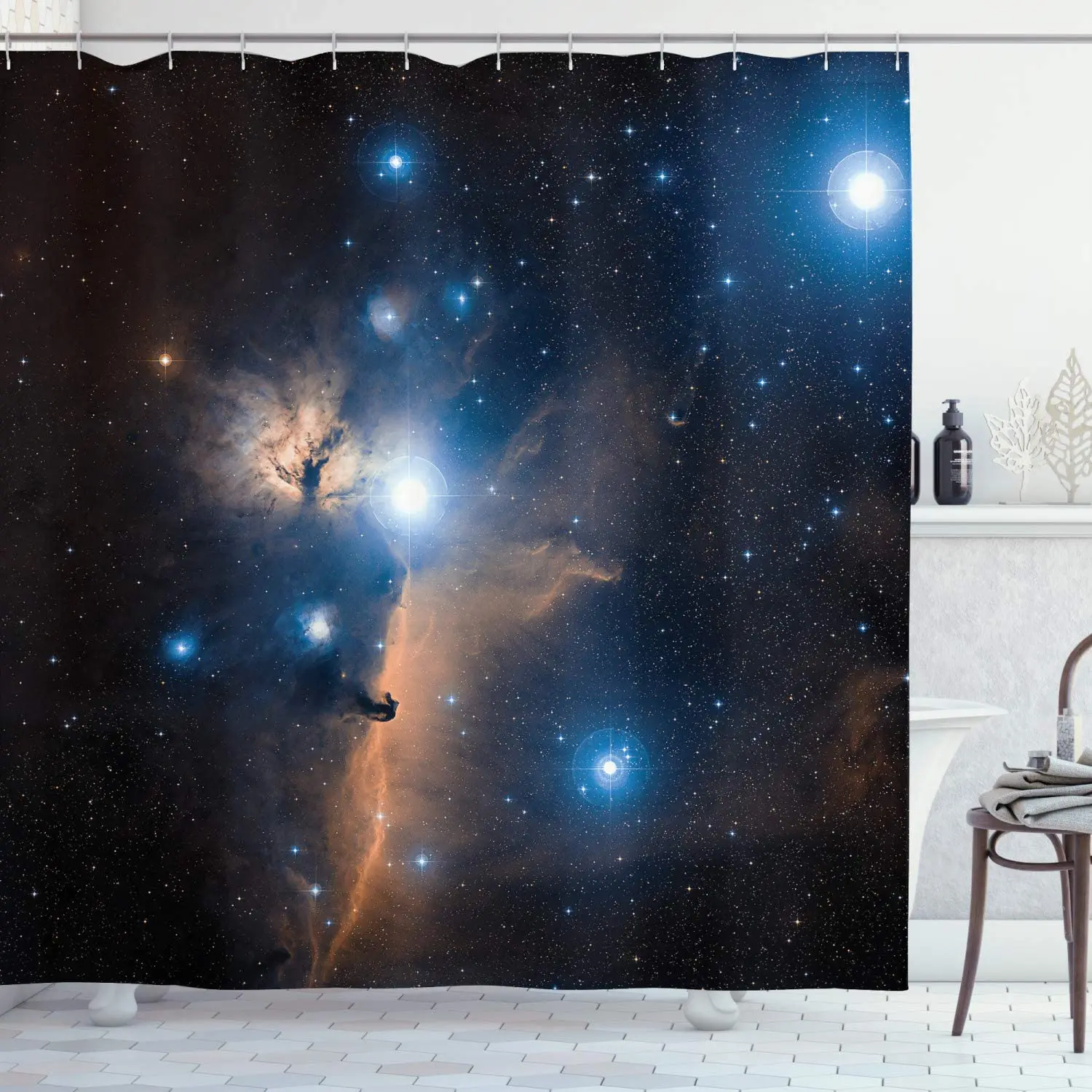 Outer Space Shower Curtain Nebula Gas Clouds in The Image Celestial Mystery Dust Fabric Bathroom Decor Set with Hook | Дом и сад