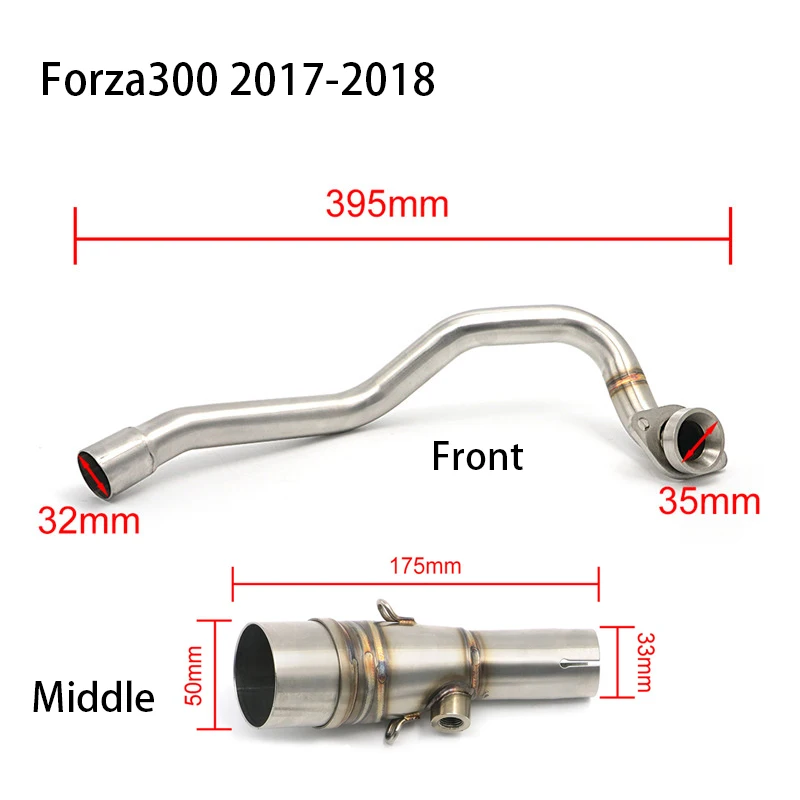 Мотоциклетные передние и средние выхлопной глушитель средняя Труба среднего звена трубы слипоны Системы для Honda Forza300 Forza 300