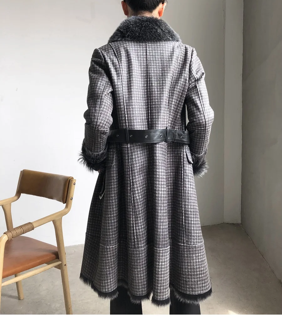 Зимняя женская новая Высококачественная кожаная шуба из меха лисы с воротником из овечьей шерсти женское длинное пальто