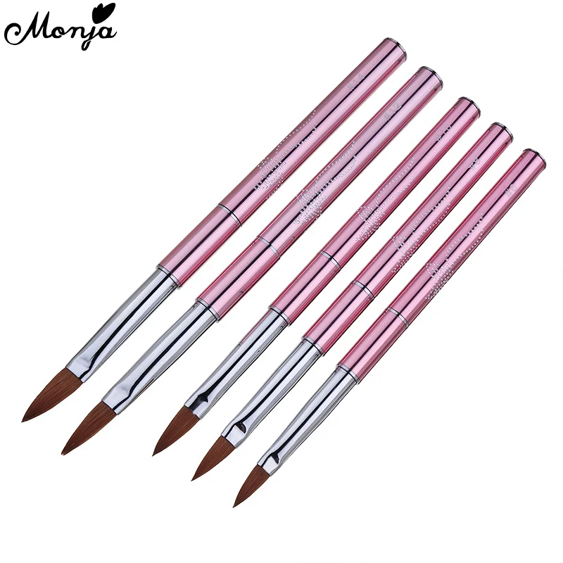Monja 5 стилей розовая ручка Жидкость для дизайна ногтей порошок резьба по дереву колинские кисти для УФ-геля расширение строитель Маникюр Рисование ручка