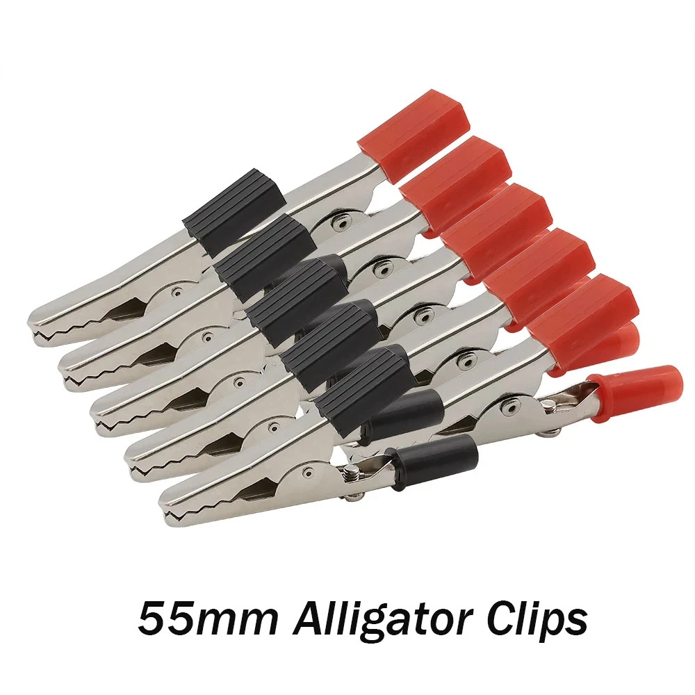 Alligator clips 10Pcs Alligator Clips Electronic Metal Clamp Nickel plated iron nsulated Crocodile Clips For Power Supply Battery 55mm