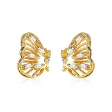 Zarif zirkon kelebek saplama küpe kadınlar için bayanlar Charm altın kelebek kanatları kulak çıtçıt küpe takı kupe pendientes(China)