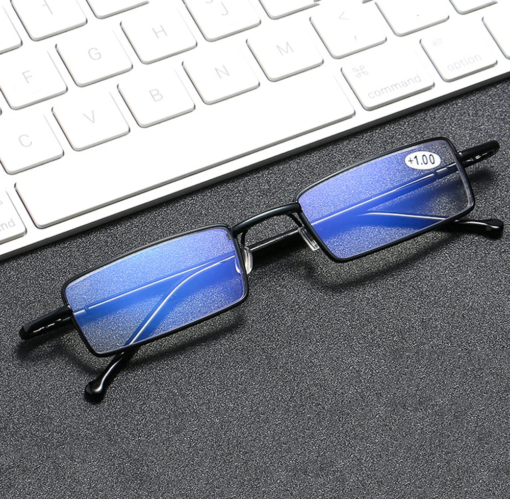 

[!Two Pairs!] PenHolder Anti-blu Light Reading Glasses Men and Women Rectangle Alloy Portable Foldable Superthin 1 2 3 to 4