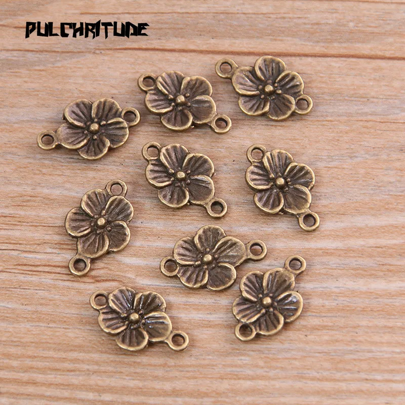 20PCS 11*18mm New Product Two Color Flower Charms Connector Jewelry Metal Alloy Jewelry Marking