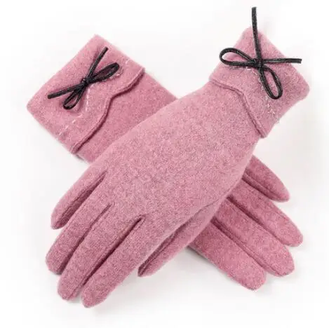 YRRETY зимние теплые женские модные перчатки, толстые перчатки для вождения с сенсорным экраном, одноцветные эластичные перчатки с бантом - Цвет: New 2 Leather Pink