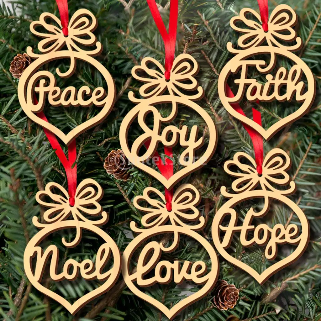 Set of 6Pcs Wooden MDF Faith Noel Hope Love Joy Tags Christmas Decoration