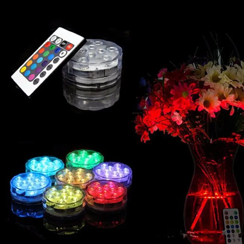 Remote 10 LED RGB Submersible Waterproof Wedding Party Vase Base Floral Light 