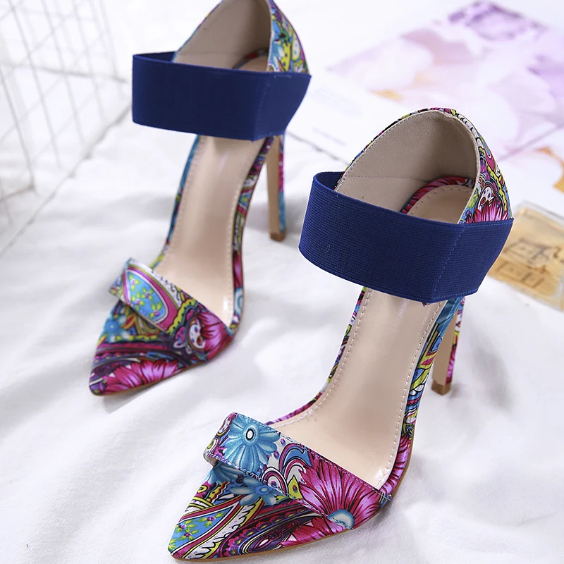 NIUFUNI Plus Size 35-42 Pointed Toe Peacock Pattern Women's Sandals Stiletto High Heels Party Women's Shoes Sandales Femmes 2019