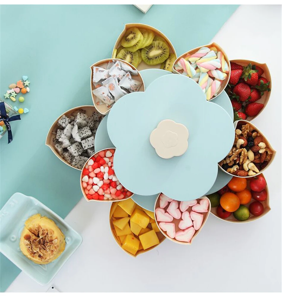 Double-deck Rotary Storage Box Flower Design Wedding Snack Candy Box Jewelry Organizer Cosmetic Dry Fruit Storage Bin D30