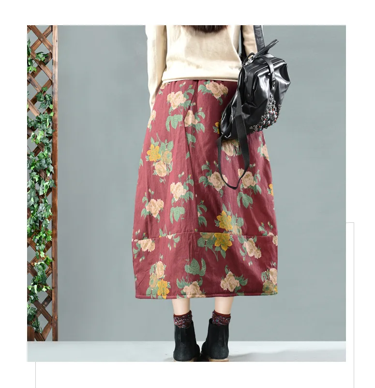 Vintage cotton quilted half-length printing in the thickening skirt warm flower skirt winter cotton skirt