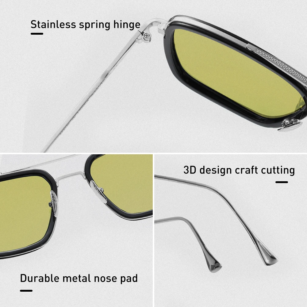 Капони ночного видения Тони Старк солнцезащитные очки с желтыми стеклами крутой стиль оттенков для мужчин Новые УФ солнцезащитные очки поляризационные мужские BSYS66218