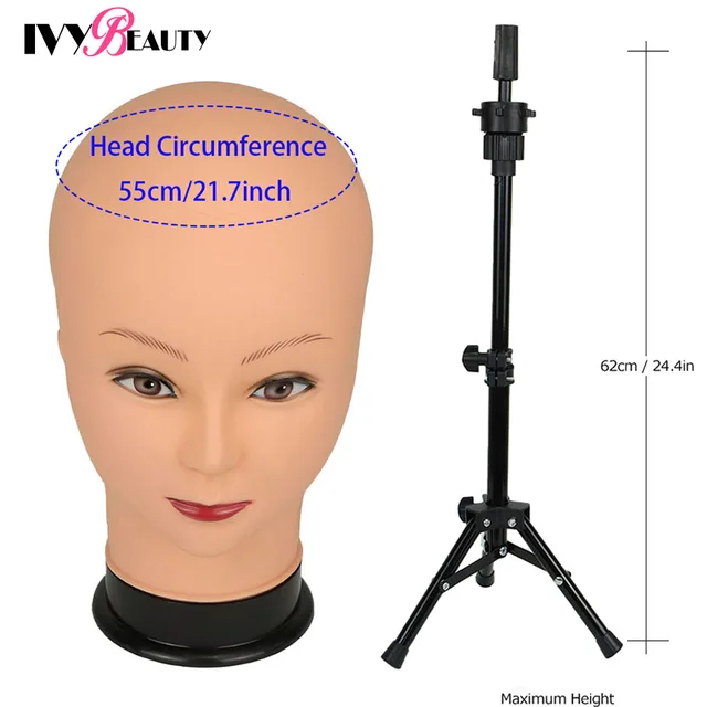 Female Bald Mannequin Head With Stand Cosmetology Practice African Training Manikin Head With Wig Stand Tipod For Mannequin Wigs Head With Tripod