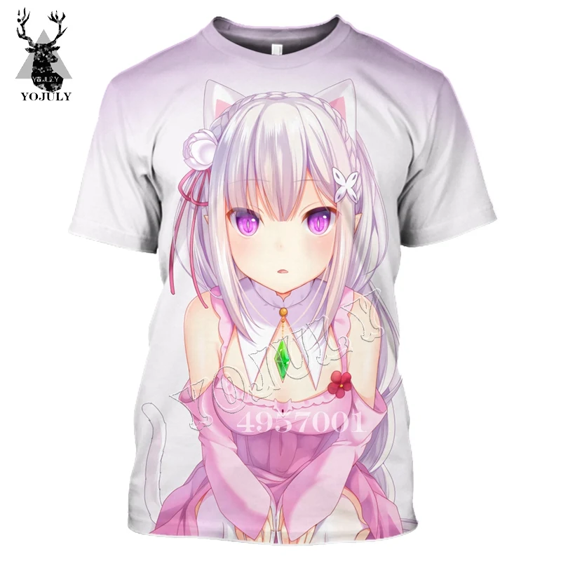 

YOJULY Summer Unisex Fashion O-neck Short sleeve Anime Re:zero Twin maid Ram and Rem 3D Print T shirt Men Casual t shirts Y336