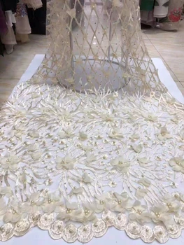 

2019 New style French net lace fabric 3D flower African tulle mesh lace fabric high quality african white lace fabric