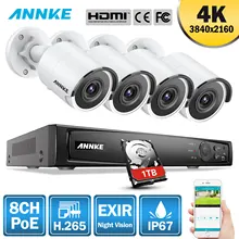 ANNKE 8CH 4K Ultra HD POE сетевая система безопасности Видео 8MP H.265 NVR с 4 шт 8MP Всепогодная ip-камера с 1 ТБ/2 ТБ/4 ТБ HDD