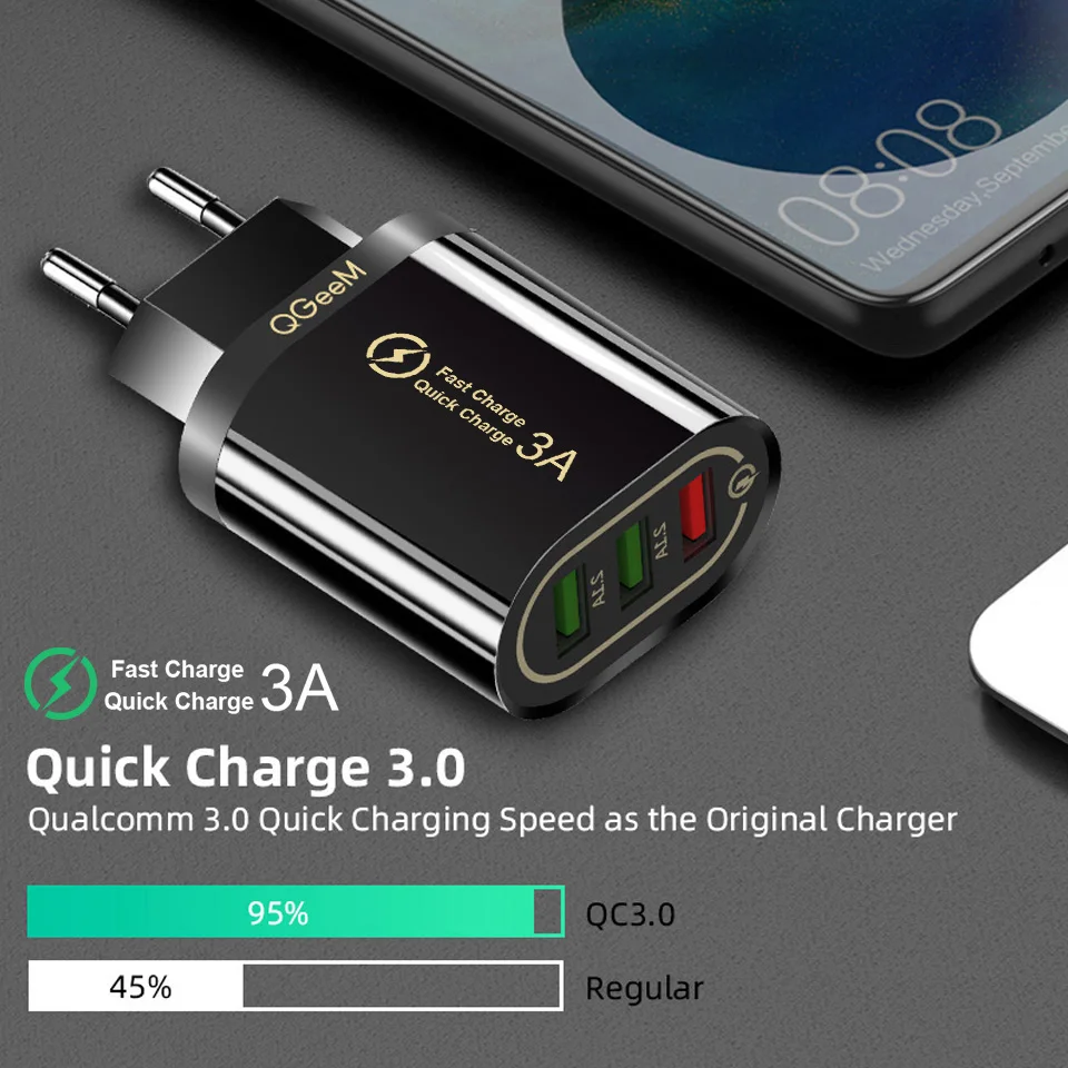 QGEEM 3 USB зарядное устройство для iPhone Quick Charge 3,0 быстрое зарядное устройство для Xiaomi QC 3,0 портативное зарядное устройство для телефона зарядный адаптер