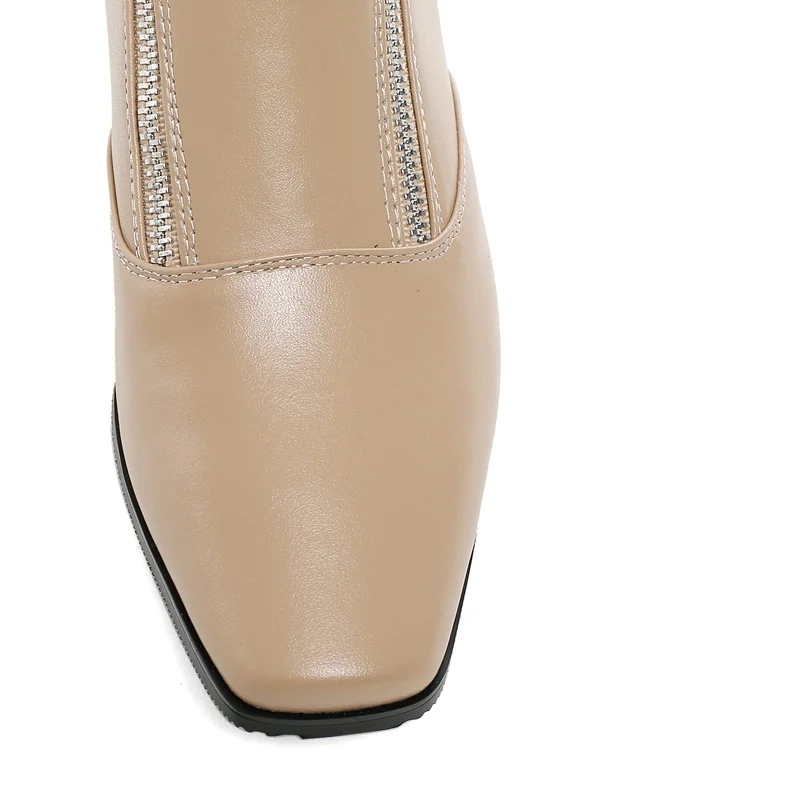 Individual design oblique zipper leather ankle boots fashion shoes woman high heels square toe autumn boots pumps booties mujer
