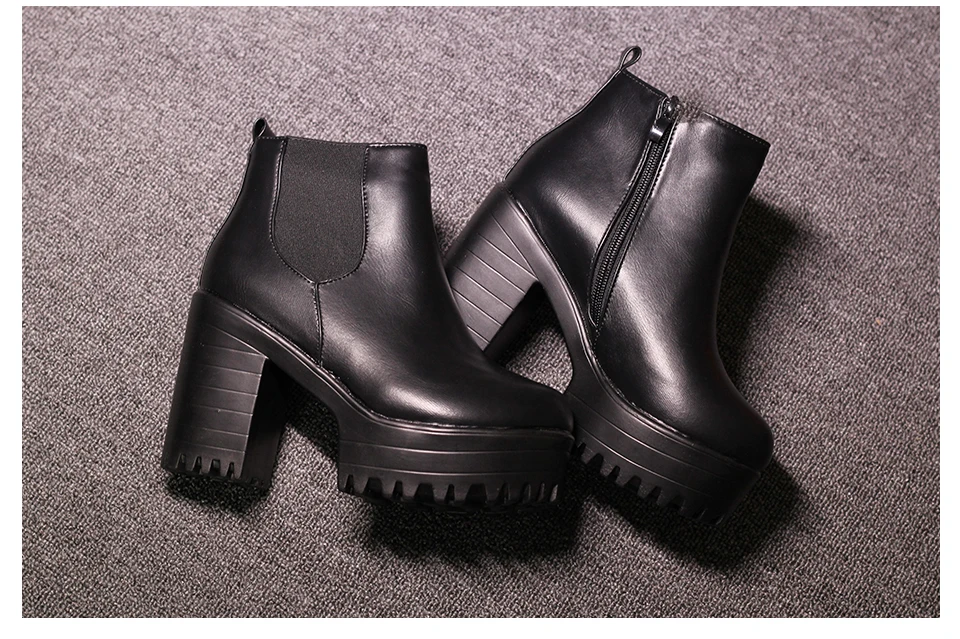 Fujin/женские сапоги на квадратном каблуке; zapatos mujer; сапоги-лодочки из искусственной кожи до бедра; обувь в байкерском стиле; высокие сапоги; кожаные ботильоны