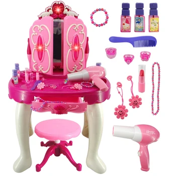 

Rowsfire Girls Pretend Dresser Playset Simulation Hair Dryer Makeup Toys with Light and Sound