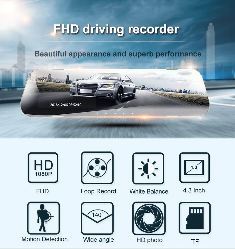 4," Full Hd 1080P видео регистратор парковочный рекордер камера для машины Dvr g-сенсор видеорегистратор Автомобильный видеорегистратор зеркало заднего вида