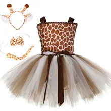 Милый комплект с платьем с изображением жирафа для маленьких девочек повязка на голову, комплект из двух предметов, детское праздничное платье с героями мультфильмов, сетчатые платья-пачки для маленьких принцесс