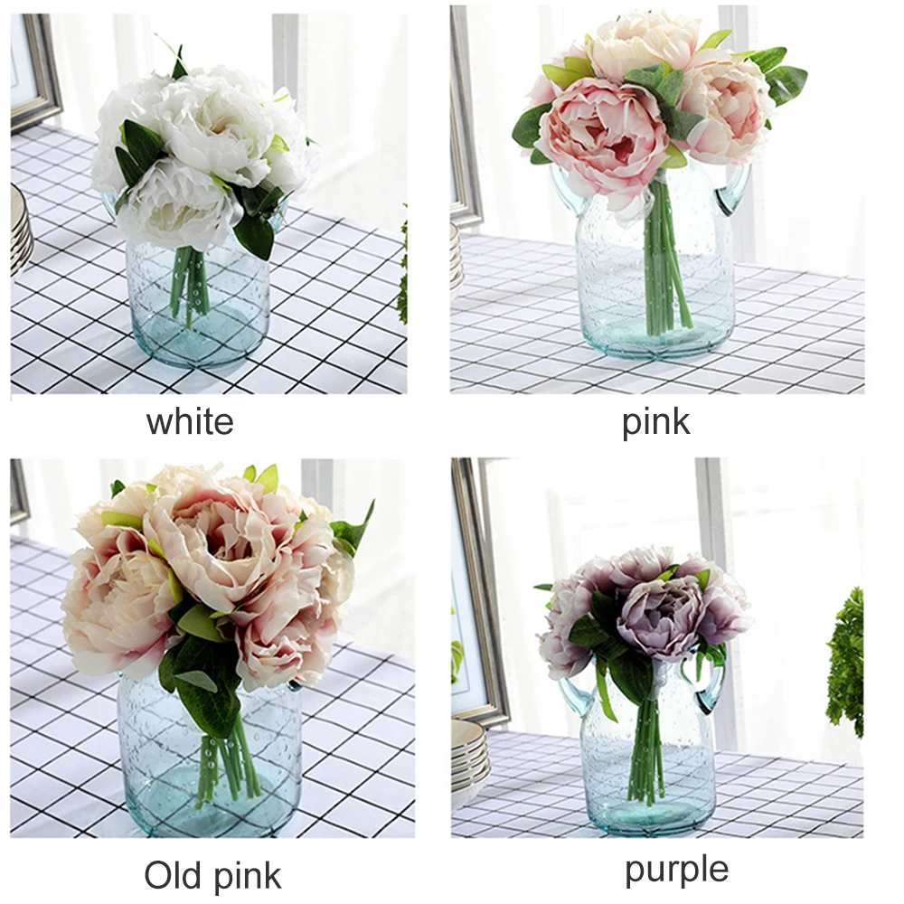 Simulation Flower European 5 Head Bundled Simulation Peony Flower Hand Holding Bride Fake Flower Decoration Simulation Plant
