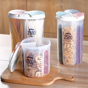 

PP Fractional Grain Storage Tank Kitchen Storage Organizer Rice Cereal Grain Bean Container & Measuring Cup Sealed Storage Box