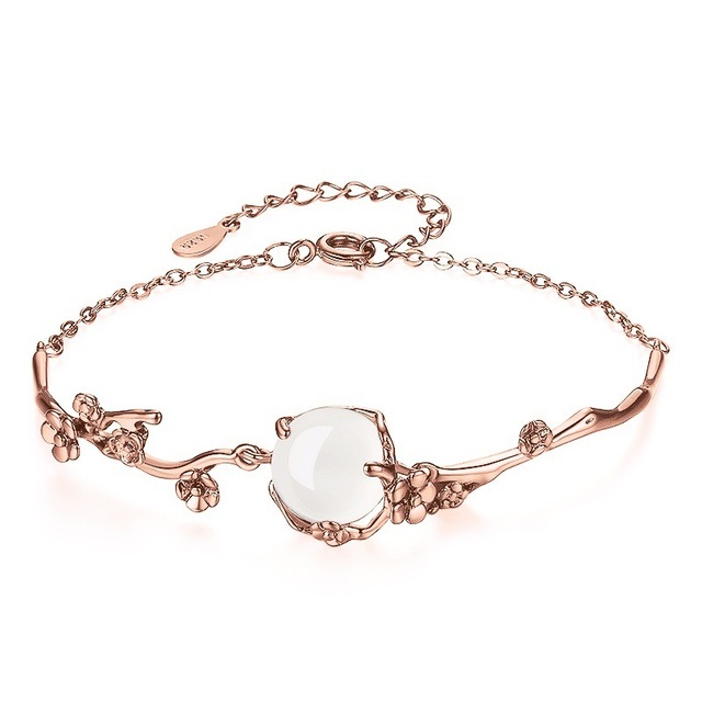 Vintage Bracelet with White Moonstone Prong Setting Best Anniversary Gift Adjustable Fashion Bracelets for Women