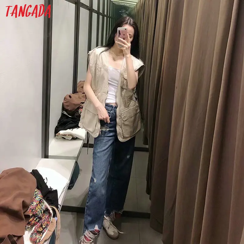 Tangada Модные женские красные клетчатые Лоскутные рваные джинсы джинсовые штаны с карманами и дырками женская повседневная одежда женские шикарные брюки 4M101