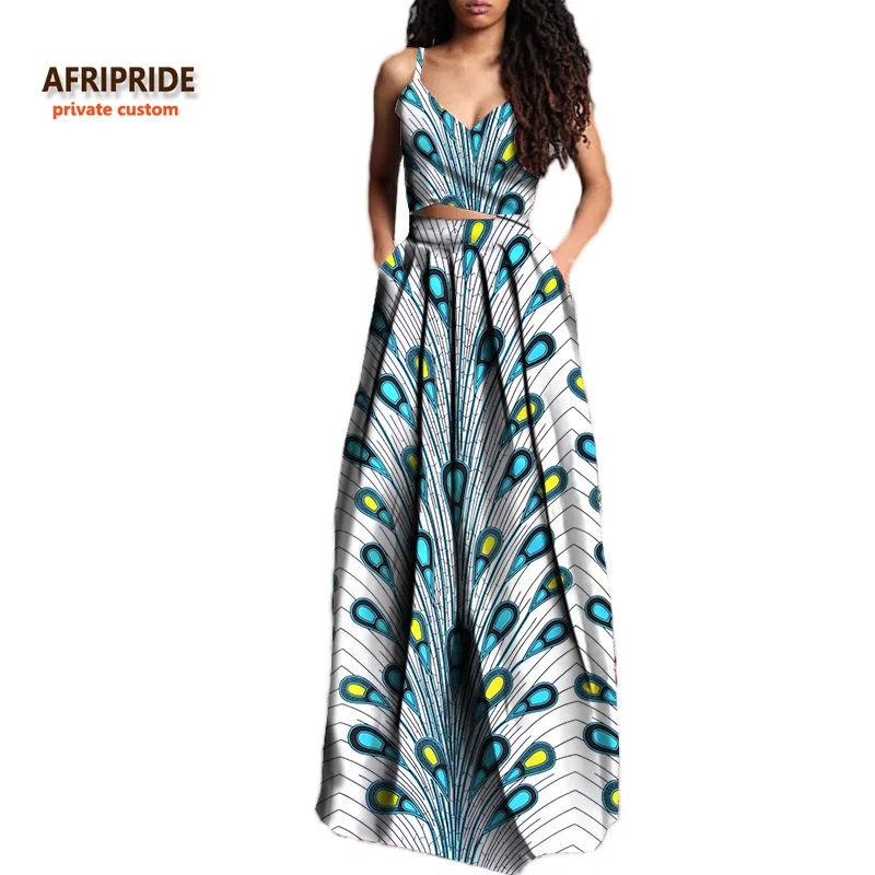 Летний костюм для женщин AFRIPRIDE частный пользовательский короткий топ без рукавов+ длинная Плиссированная юбка плюс размер чистой восковой хлопок A722629 - Цвет: 475