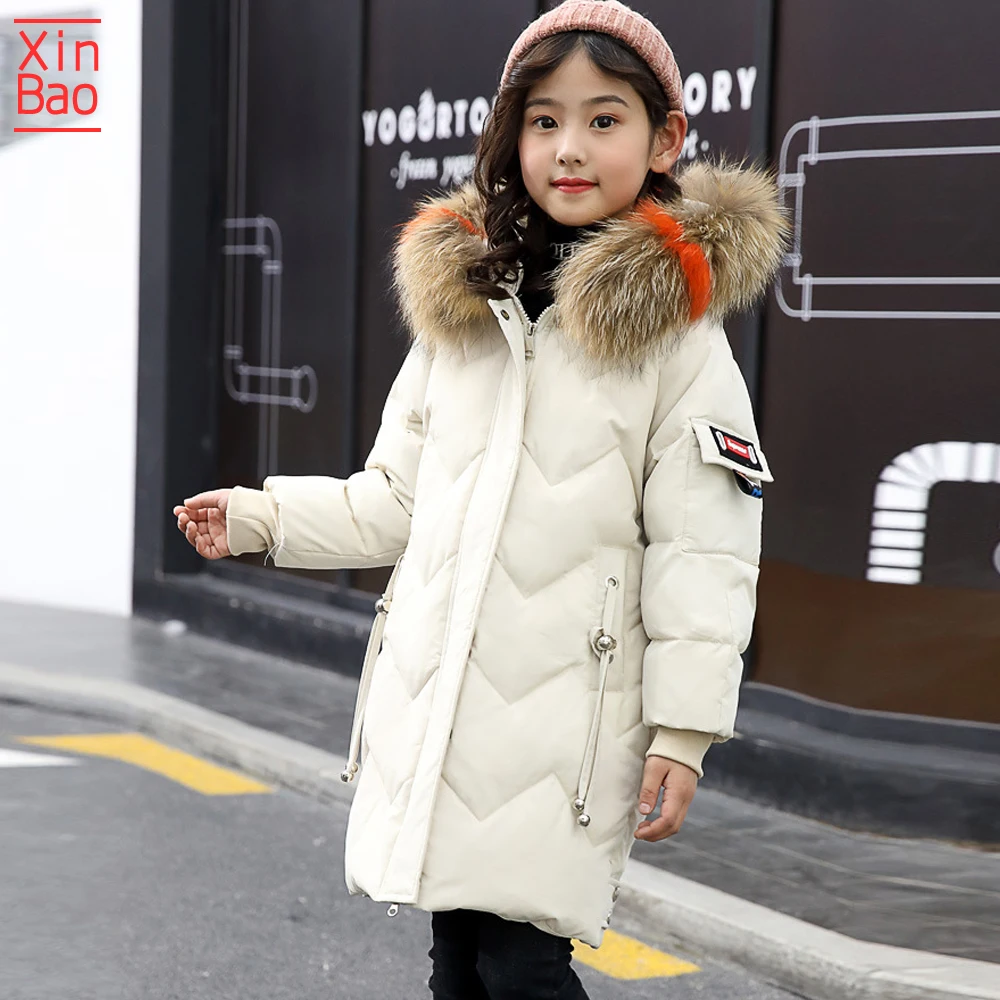 XINBAO Girls winter jacket Children Clothing Warm Hooded Thick Cotton-Padded Long Outerwear Boy Coat baby snowsuit Jackets - Цвет: white