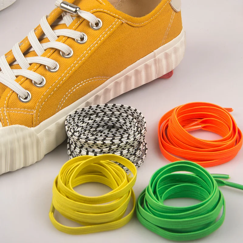 

1 Pair 100cm No Tie Lazy Shoelaces Stretch Free Wild Metal Capsule Buckle Flat Elastic Shoelaces For Women Men Outdoor Sports