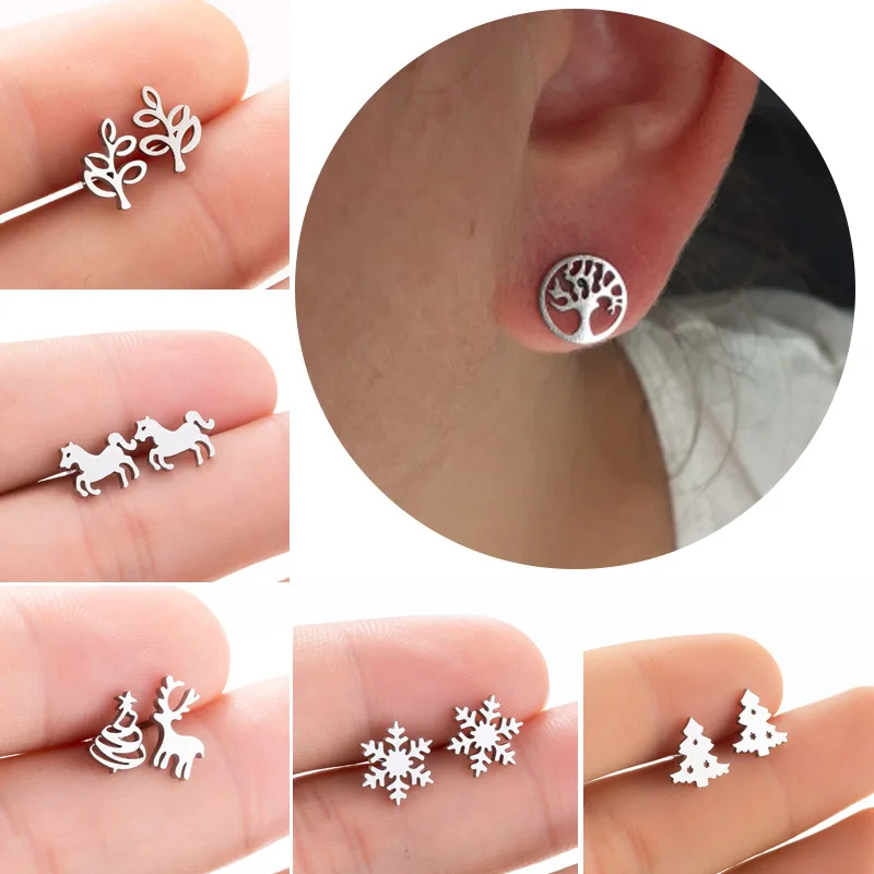 

SMJEL Stainless Steel Tree of life Earrings Christmas Snowflake Tree Earings Jewelry Earrings Flower Girls Women Party Gifts