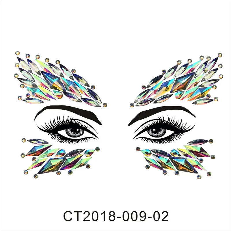 CT0902 3D лицо кристалл блеск Драгоценности тату стикер Женская мода лицо тела драгоценные камни Цыганский фестиваль украшение вечерние красота макияж стикер s - Цвет: CT0902