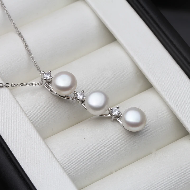 White Freshwater Pearl Pendant Necklace For Women,Real Natural Pearl 925 Silver Chain Necklace Pendant Fine Jewelry 