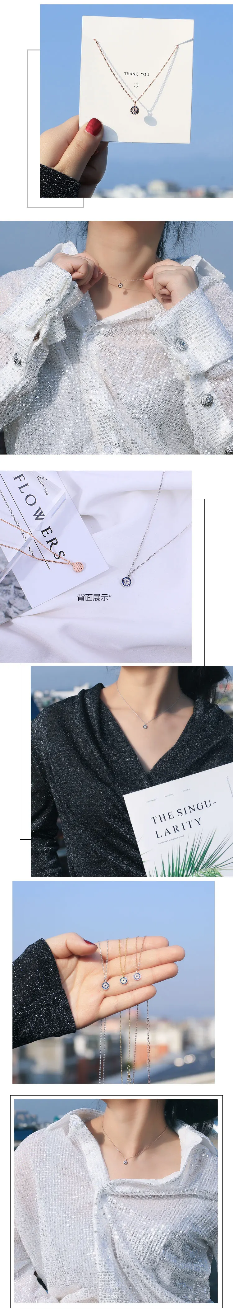 S925 Sterling Silver Necklace Women's Korean-style Simple Students MORI Series Creative Demon Eye of the Pendant Choker Sets of