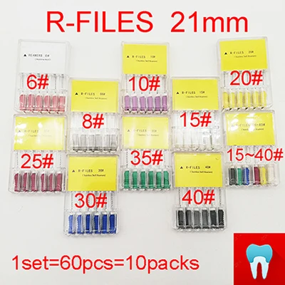 1 set(60pcs) 60 шт. 6#-40#21 мм стоматологический ПроТейпер R файлы корневой канал стоматологические материалы Стоматологические инструменты ручное использование нержавеющая сталь R файлы - Color: 1 set(60pcs)