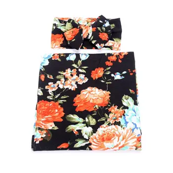 

2 Pcs Newborn Baby Receiving Blanket Headband Set Floral Swaddle Wrap Sleepsack U50F